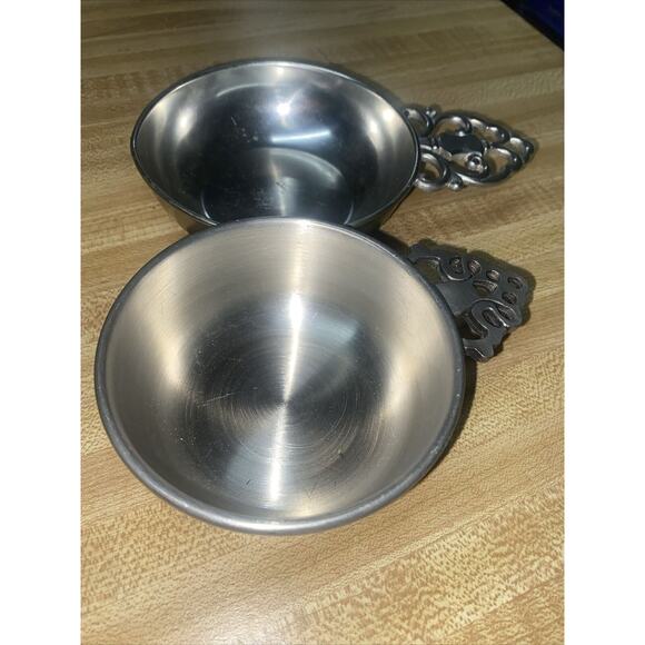 2 Royal Holland & Woodbury Pewter Porringer Bowl Dish Ornate Handles Unmatched - Picture 8 of 8